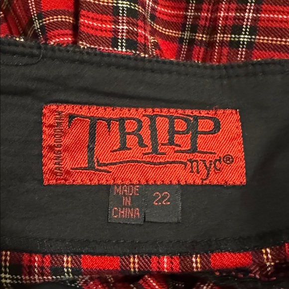 Vintage TRIPP NYC Skirt Red Black Plaid Pleated Mini Retro Hot Topic Grunge-22 - Picture 6 of 8
